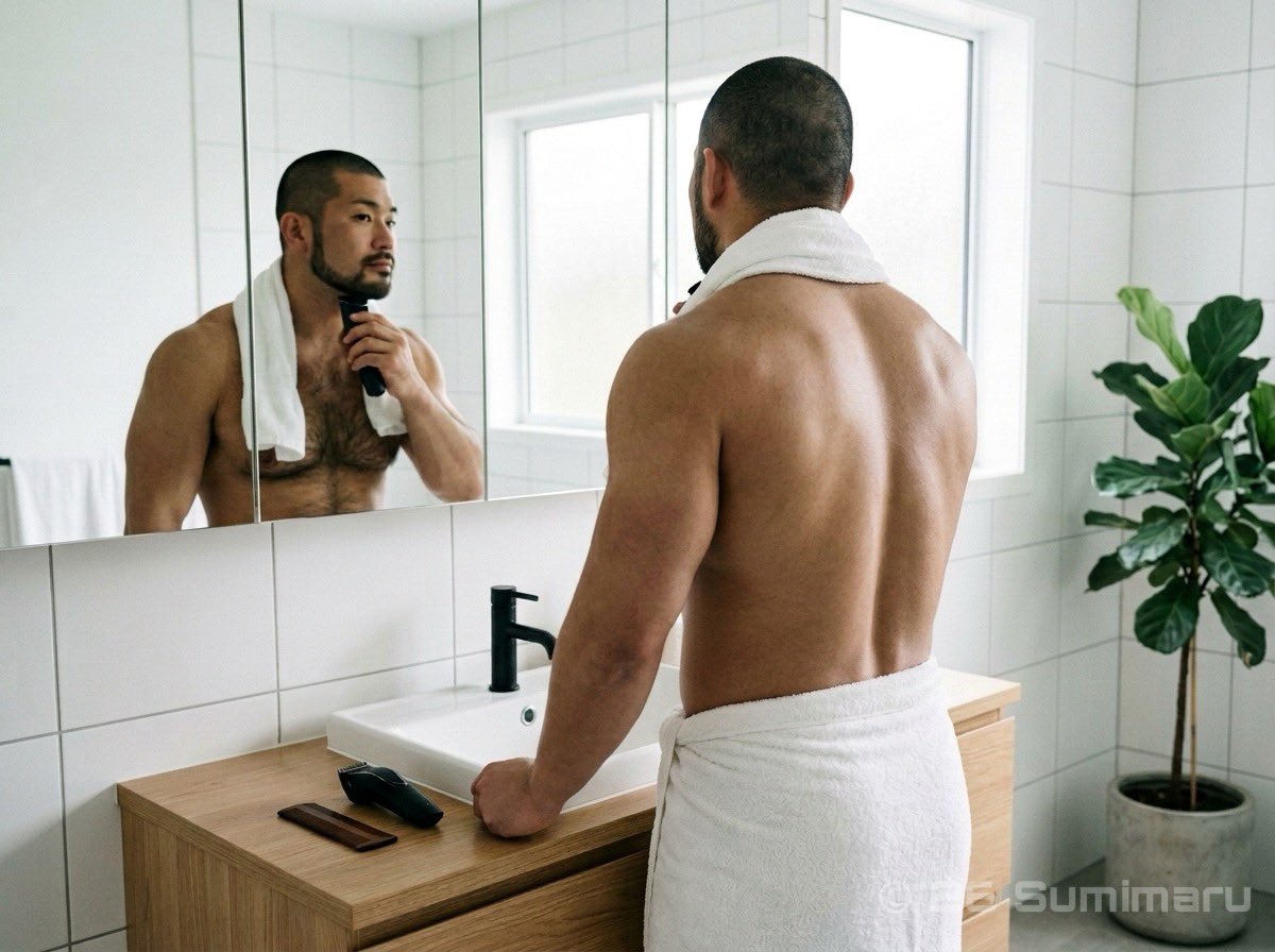 sumimaru_rd's tweet photo. "After‑Shower Grooming"
#AI男子 #Alman #AIGeneratedMan #Almale
#bathroomscene #selfcare #mensgrooming
#mirrorlook #casualscene #cleanvibes
#towelstyle #morningroutine
#RuggedSolo https://t.co/UhdRfqsPRD