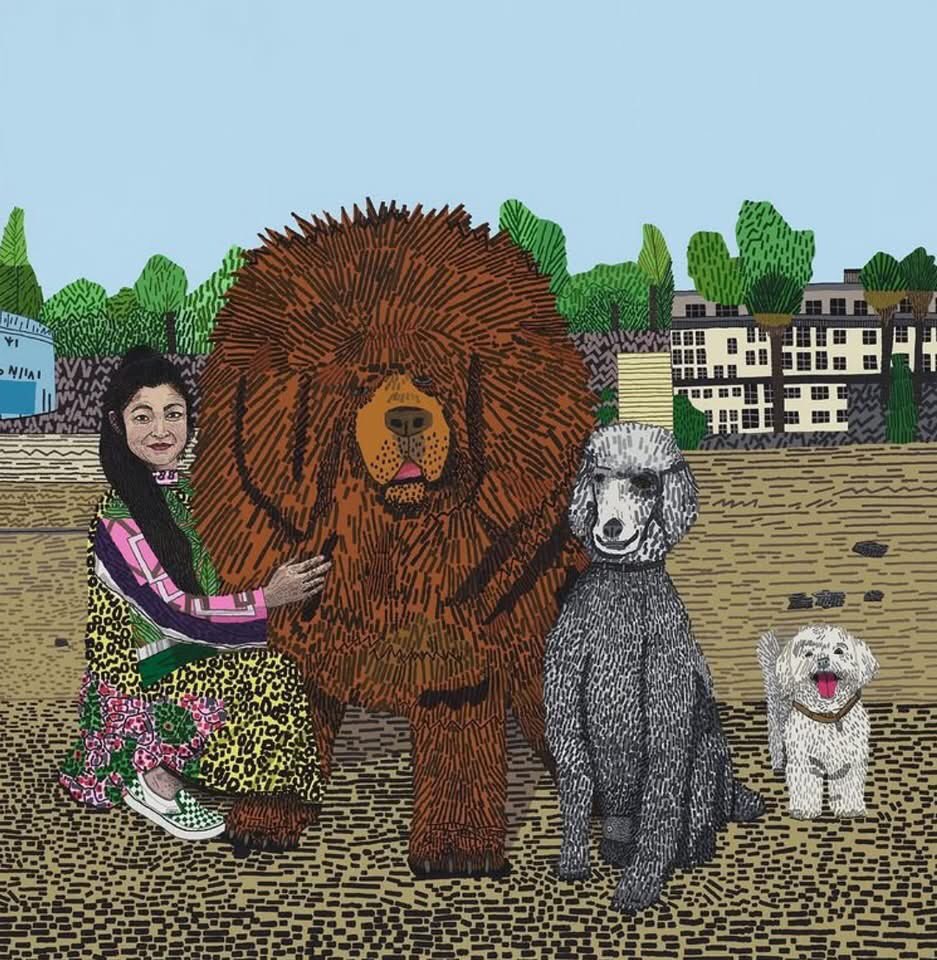 olgatuleninova's tweet photo. Jonas Wood (American, b.1977) 
"Shio with Three Dogs," 2020 
Oil and acrylic on canvas 
76 x 74 in https://t.co/xo5cPil9F3