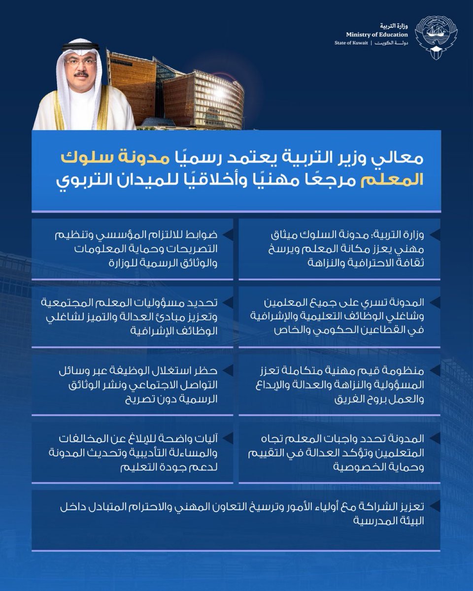threason19k's tweet photo. وزير التربية يعتمد رسميًا مدونة سلوك المعلم مرجعًا مهنيًا وأخلاقيًا للميدان التربوي https://t.co/fSZ79QsCrf