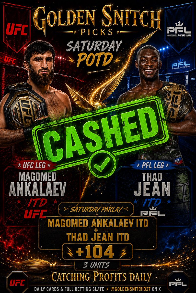 GoldenSnitch327's tweet photo. The end to the fantastic day in mma ! 

POTD 3U double main event ITD ✅
Ufc parlays +1167 ✅💰
Ufc cycle parlay +1235 ✅💰
Singles went 7-2 
  
CRUSHING THE FIGHT GAME ! https://t.co/Ugz5gQ79zJ