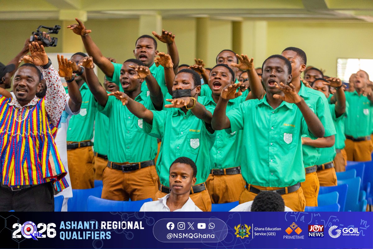 NSMQGhana's tweet photo. ASHANTI:

End of Contest 

St. Hubert Sem. SHS: 56pts 🟩🟩🟩
Afua Kobi Ampem Girls' SHS: 50pts
Toase SHS: 33pts

After a thrilling contest, SAHUSS takes the fifth slot in the Ashanti #NSMQRegionals

#NSMQ2026 #Primetime https://t.co/vmZjmcYO2f