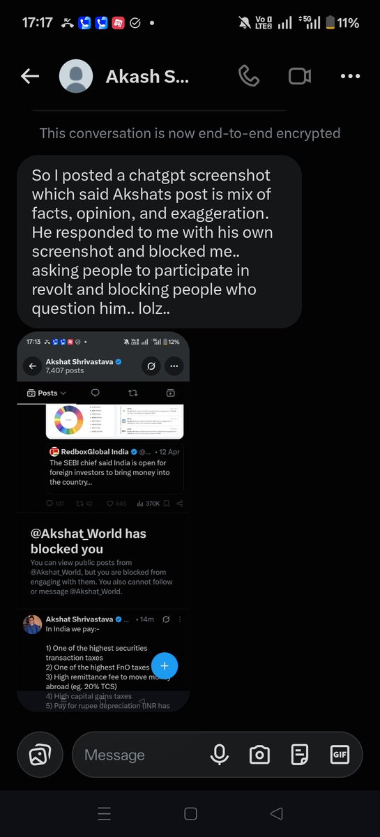 rrjainv4lb's tweet photo. @Akshat_World Everyone : Akshat blocked someone just for putting a chatgpt screenshot to fact check his post.
Is this the kind of influence you want to follow? I know he will block me also soon.. but will make sure this screenshot is visible to you all... https://t.co/3rzKsl6cwj
