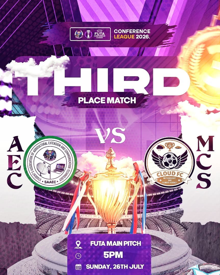 futaconferenc's tweet photo. π₯ FUTA Elite Conference League β Third Place Playoff π₯
One final battle for pride and the bronze medal.
βοΈ AEC π MCS
π
Today | Sunday, 26th July 2026
π 5:00 PM
π FUTA Main Pitch
Who finishes on the podium? π
β½
#futasports #futafootball #futafabrizio https://t.co/ltgIhY2YoM