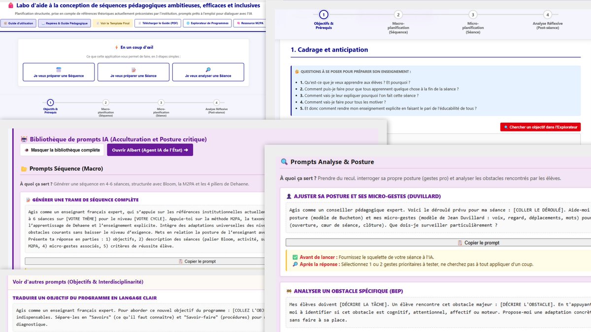 NicoleChedotal's tweet photo. 💎 Découvrez le Labo de conception de séquences pédagogiques ! Un guide interactif pour des séances ambitieuses et inclusives. Contient des prompts IA 🤖 et intègre l'Explorateur de programmes &amp; l'appli M2PA sur #LaForgeEdu ! 👉 https://t.co/OCgFtSiwyS https://t.co/k9cSdhO5zT