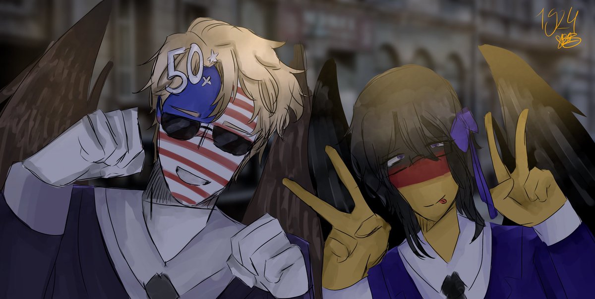 selthesovweifan's tweet photo. Ame and Wei! Best friends 🥹 #Countryhumans #countryhumansUSA #countryhumansWeimar #amewei #art https://t.co/Y34pYmKakM