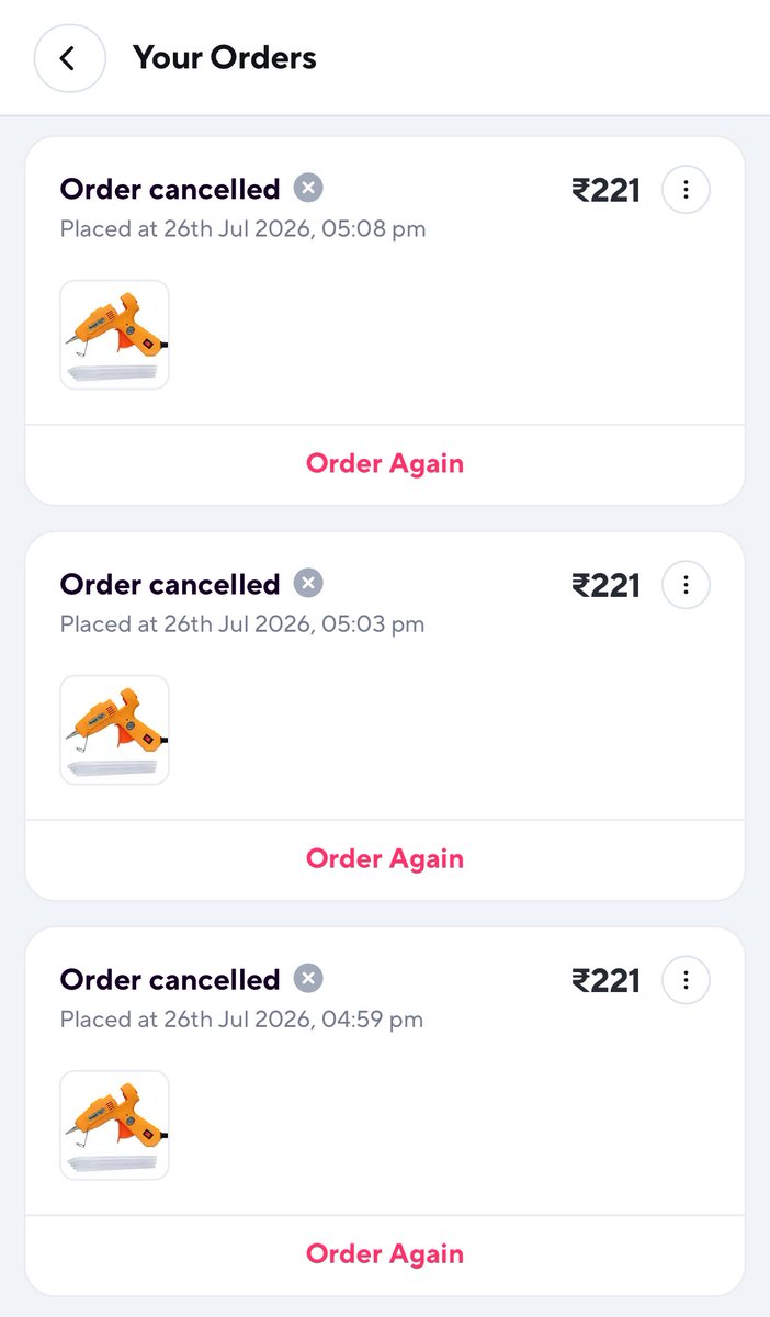 wdymgeorge's tweet photo. Thanks @zeptocares for cancelling my order not once, not twice, but THREE TIMES in under 10 minutes. At this point, your cancellation speed is faster than your delivery speed. Absolutely ridiculous. https://t.co/AWvvhMs8oY