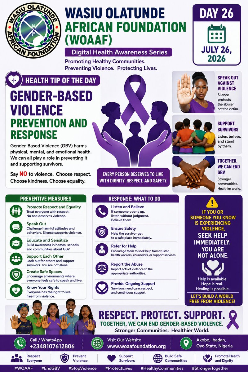 AfricanWasiu's tweet photo. Say NO to violence, promote respect, protect lives, and support survivors. 

#WOAAF #EndGBV #StopViolence #GenderEquality #ProtectLives #SpeakOut #SupportSurvivors #HealthyCommunities #StrongerTogether https://t.co/lsPDYL73jy