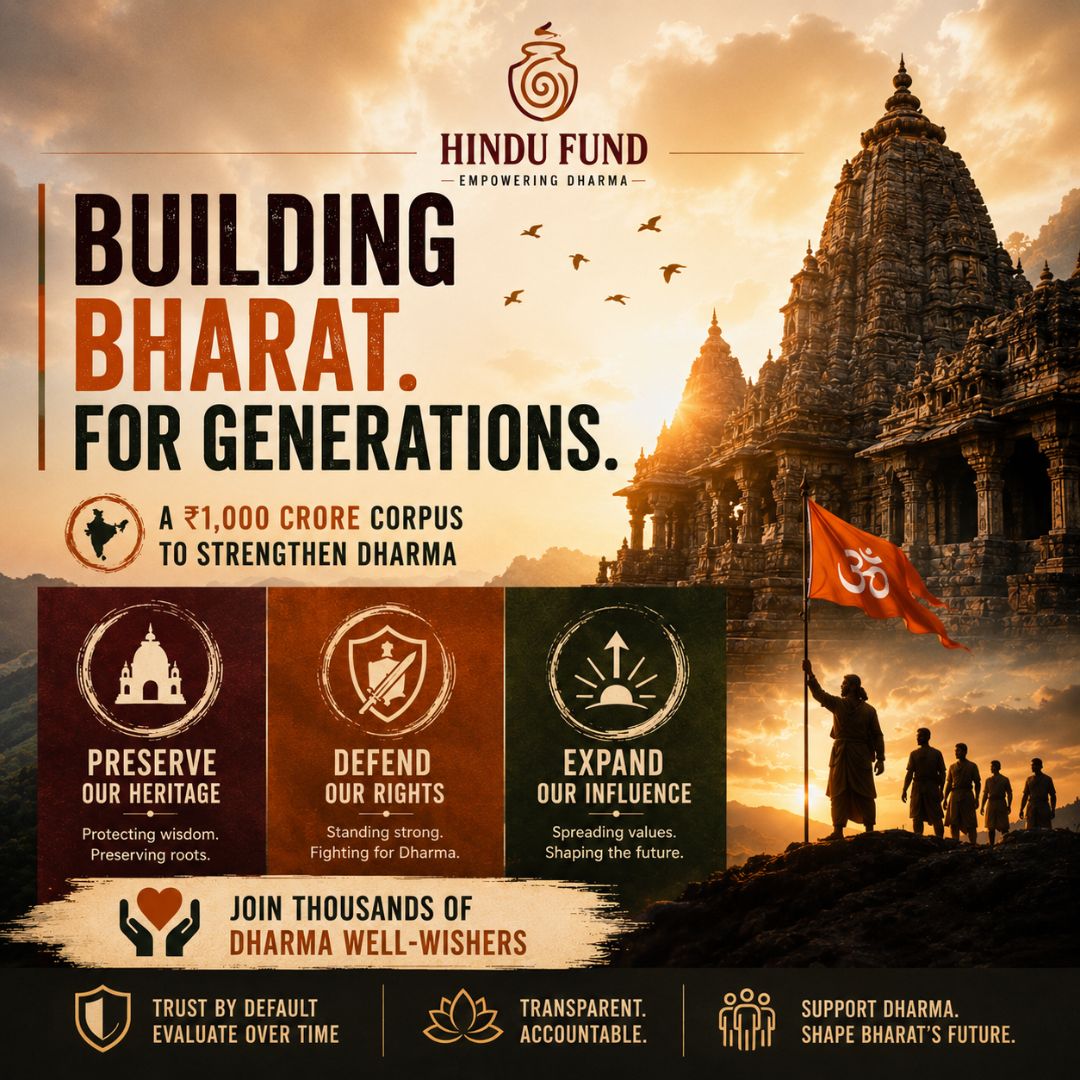 hindufund_'s tweet photo. Civilisations don't disappear overnight. They disappear when no one funds those defending them.

Hindu Fund is building a ₹1,000 Crore corpus to preserve heritage, defend Dharma, and expand institutions that will shape Bharat's future for generations.

Every contribution strengthens a long-term mission, not a one-time campaign.

Support the movement:
https://t.co/1QmKLOZfvF

#HinduFund #BuildBharat #SanatanDharma #IndianKnowledgeSystems #LegalFund #DonateForDharma