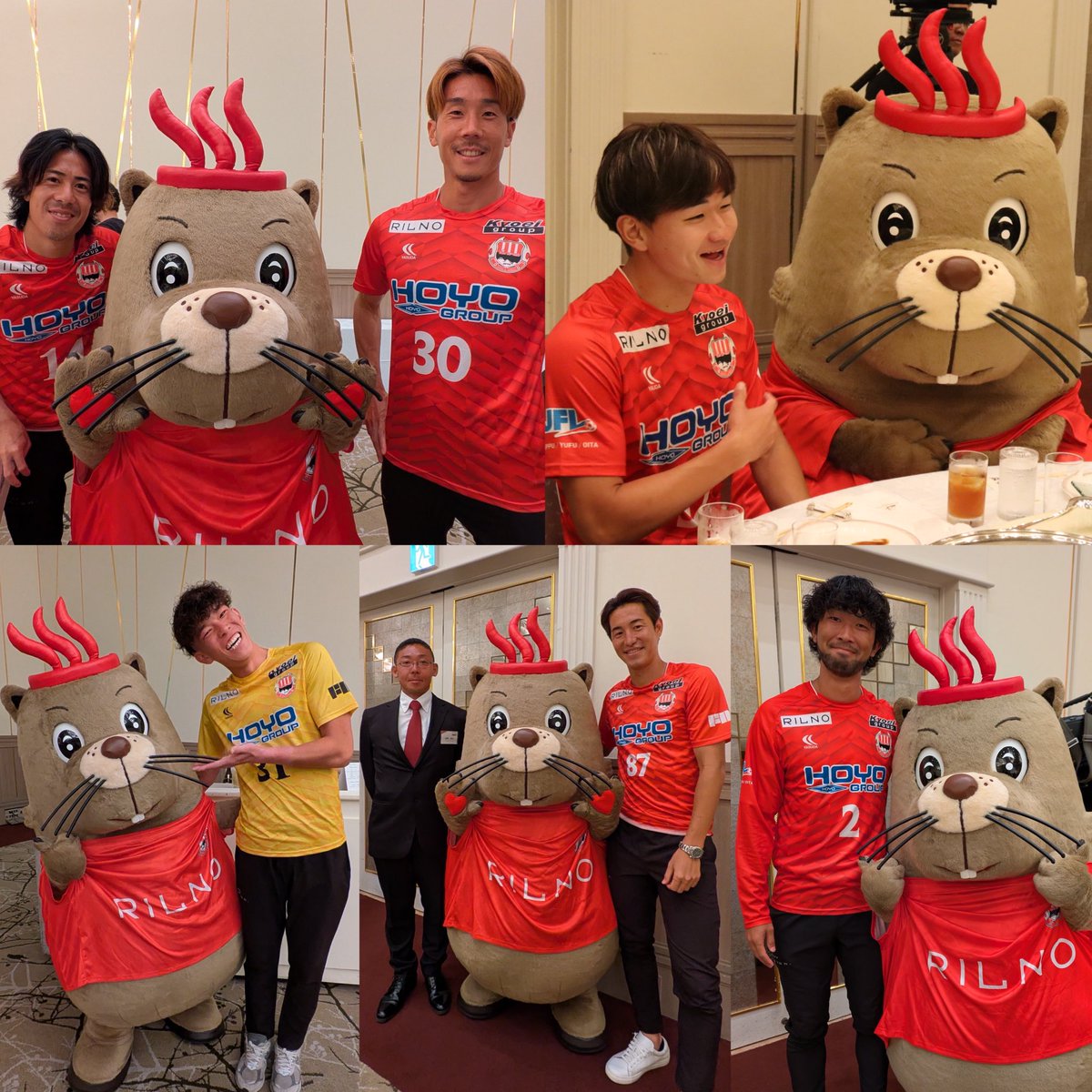 verspahonigiri's tweet photo. 選手とヴェールくん♨️🖐️❤️

トレーニングキャンプも折り返し📍
宮崎もめちゃくちゃ暑いと思いますが残り2日頑張りましょう！！

#ヴェルスパ大分 #JFL #サッカー https://t.co/faLKg7Oiyd