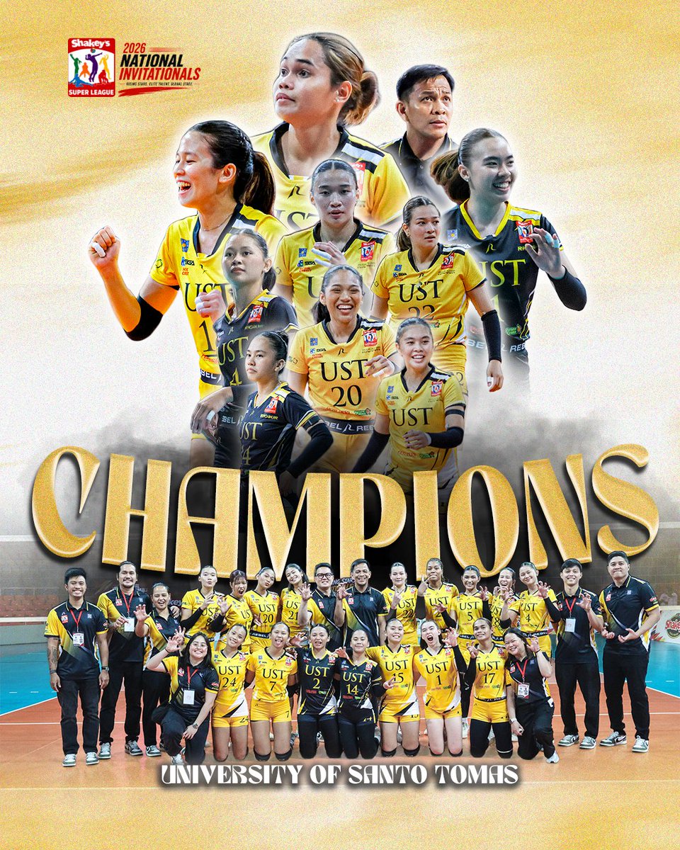ShakeysLeague's tweet photo. Once again, your Shakey's Super League National Invitationals' Champions - The University of Santo Tomas Golden Tigresses!

#ShakeysSuperLeague #ShakeysNationalInvitationals #SSL https://t.co/UFeFnkkSsw