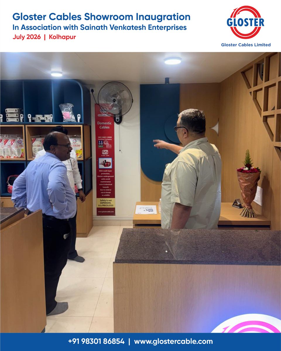 Vinay26426532's tweet photo. Every new beginning strengthens our commitment to excellence.
The inauguration of our new showroom in Kolhapur, in association with Sainath Venkatesh Enterprises
#Kolhapur #IndustrialCables, #QualityCables #TrustedCableBrand
#GlosterCables #cablesandwires https://t.co/VJVSo1BN7o