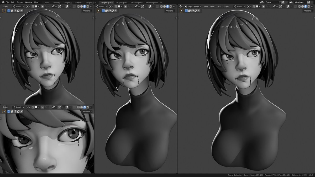 YanSculpts's tweet photo. Sculpted a Girl in Blender (Black and White) 🖤🤍. 

Full timelapse on my channel YT/YanSculpts 

#digitalsculpting #sculpting #blender3d #b3d #3dmodeli̇ng https://t.co/TrHBwPQ4A2