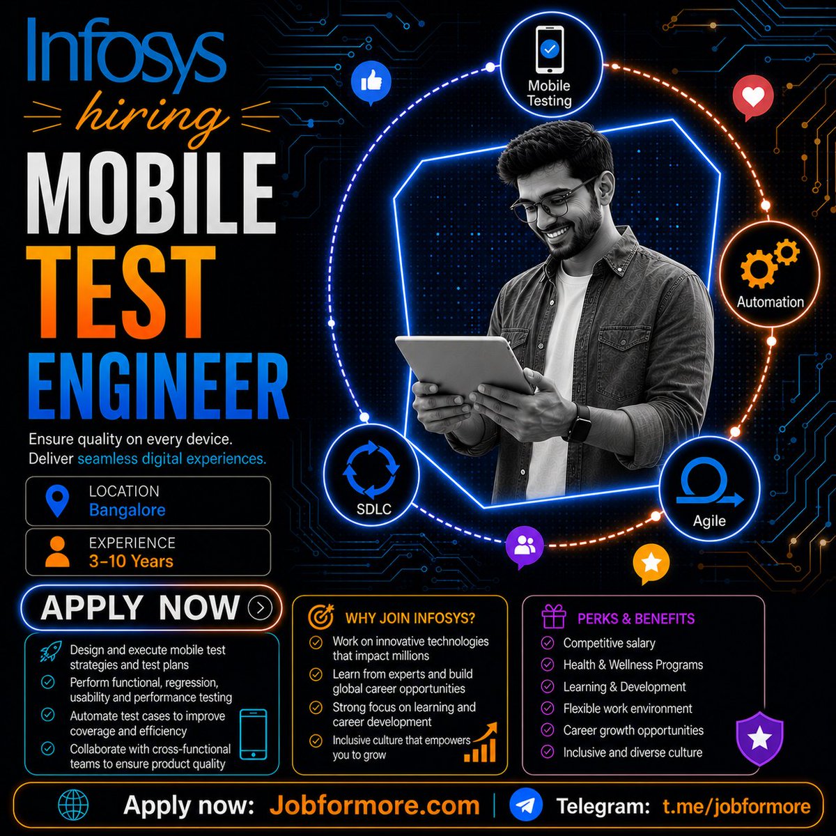 jobformore's tweet photo. π Mobile Test Engineer @ Infosys
π Bangalore | 3-10 Years
π BE/BTech, BCA, BSc, MTech, MCA, MSc
π» Mobile Testing, Automation, SDLC, Agile
#Jobformore #Infosys #MobileTestEngineer #BangaloreJobs #TestingJobs
Apply: https://t.co/UDj0CFnfIc https://t.co/OVPnJqAHxQ