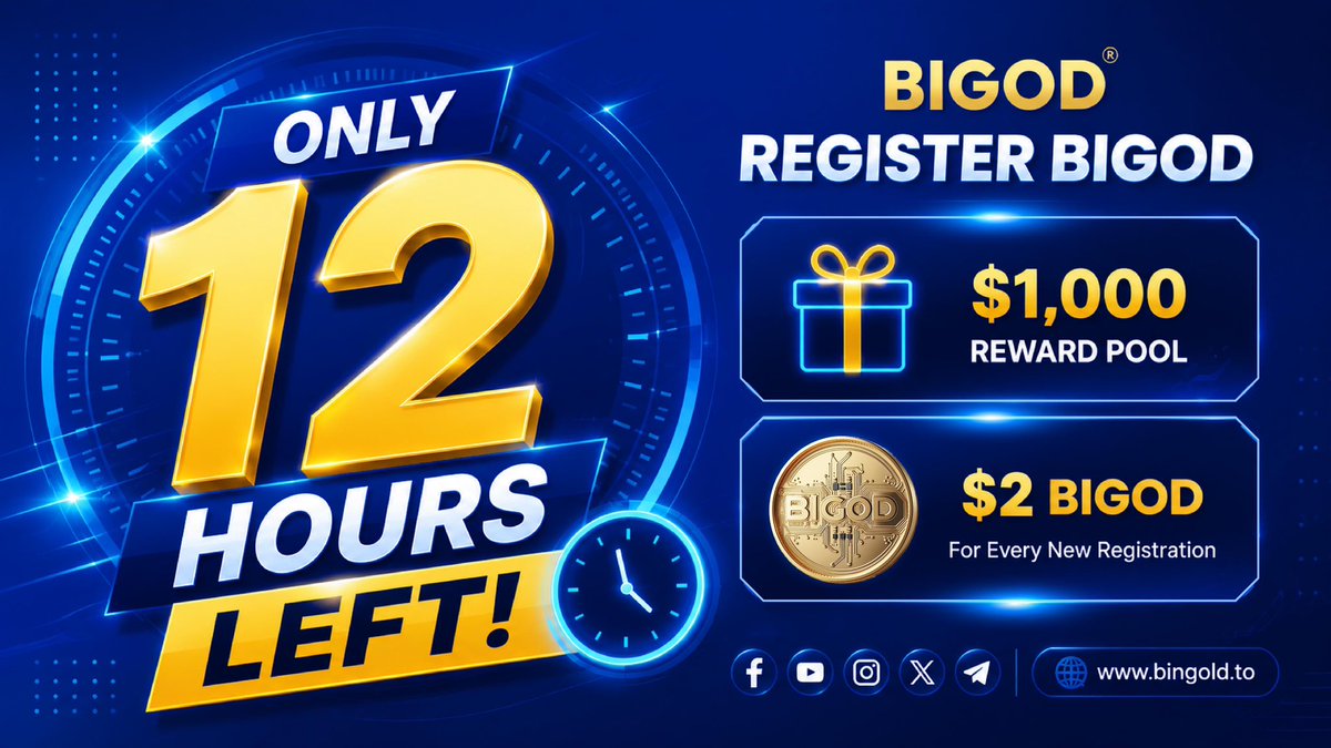 BiGODToken's tweet photo. ⏰ Only 12 HOURS LEFT to claim your FREE $2 BIGOD!

This is your last chance to join the BIGOD ecosystem and receive $2 BIGOD for a successful registration.

How to claim:
• Register your #BIGOD account
• Comment your registered email + wallet address

🚨 The campaign ends in 12 hours. Don’t miss out!