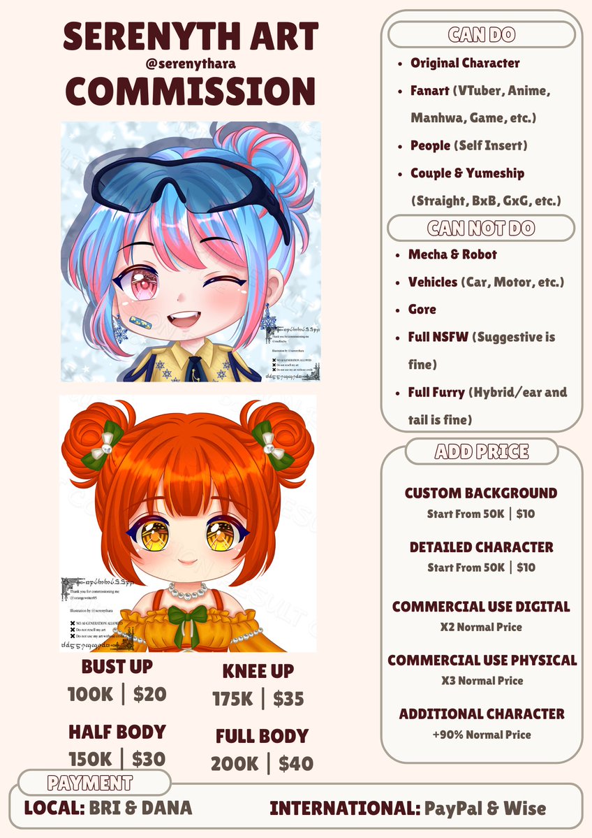 serenythara's tweet photo. [OPEN COMMISSION LOCAL &amp; GLOBAL]

My commission slots are officially open again!!! Feel free to take a look at my styles and prices first ⬇️⬇️

Hit my DM if you're interested

❤️&amp;🔁 are much appreciated!!

#commissionopen #commissionart #zonauang #zonajajan #artidn https://t.co/zEJWUsyDlP