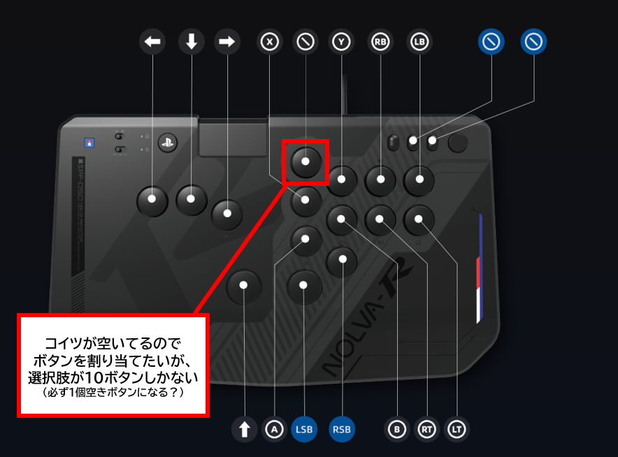 Harigane1102's tweet photo. HORIのNOLVA Reactor使いの方に質問なんですけど、コイツ必ず1個空きボタン出来ちゃいます？何とかボタン割当する方法ないですかね
十字キー除くと10種類しかボタンが選択できないっぽい
タッチパッド部分をボタンとして入替できればよかったけどダメっぽい https://t.co/WwD7o8XhUK