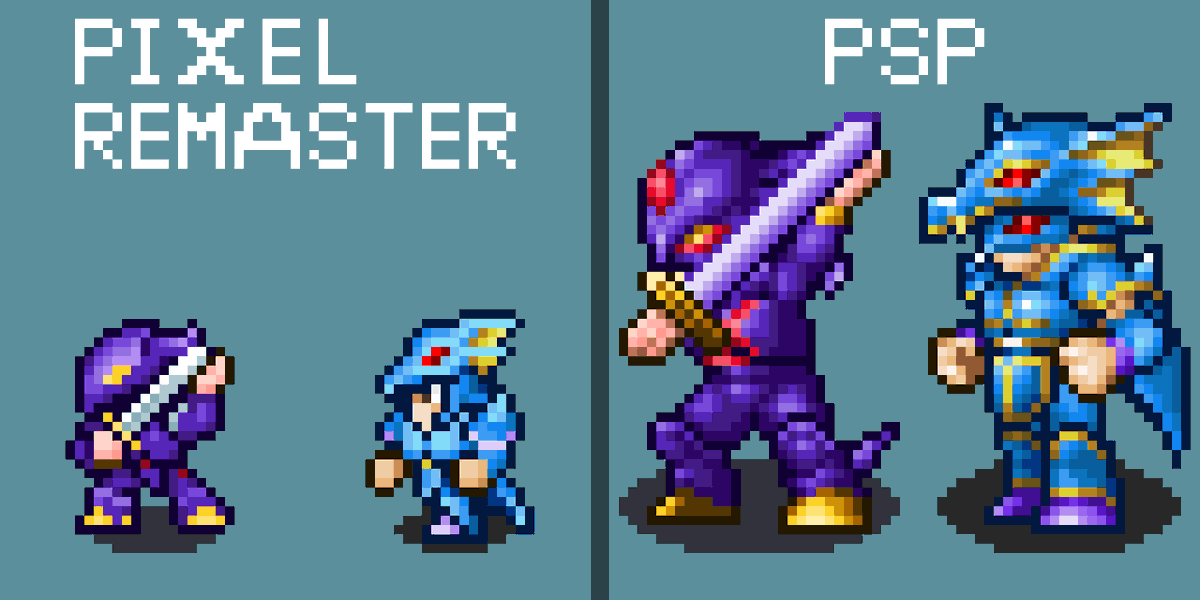 FgKIbWThku20610's tweet photo. #ドット絵 #FF
FF4ピクセルリマスター準拠でFF4インタールード、ジ・アフターイヤーズ他多数の追加要素が収録されているPSP版FF4コンプリートコレクションをいつかプレイできる日を願って、FF4ピクセルリマスター＆PSP版FF4の暗黒騎士セシルとカインを練習して比較してみました。 https://t.co/5dt4hCpVYb