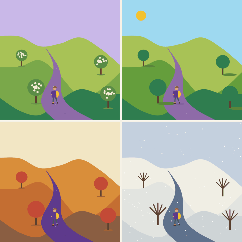 Ari3izSeries's tweet photo. One road. Four seasons. One walker. https://t.co/DtehxYHEhp