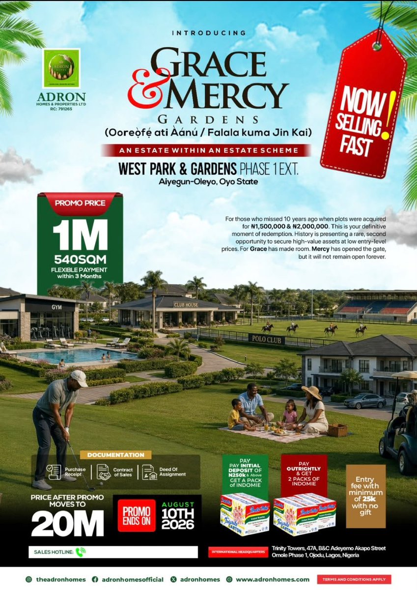 GMAIDSUSTAeb's tweet photo. Adron homes has launch a new Estate.

GRACE &amp; MERCY.

Benefit 
🏠 Modern layout design 
🏠 Sustainable estate 
🏠 Affordable ranging from 700k-#2m 
🏠 Exclusive Recreational facilities 
🏠 Durable and To notch Infrastructure facilities 

📞 08138229846. https://t.co/KVgSX9EOAg
