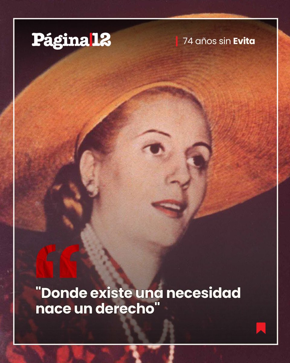 pagina12's tweet photo. 74 AÑOS SIN EVA

María Eva Duarte nació en Los Toldos y llegó muy joven a Buenos Aires para ser actriz. Tras conocer a Juan Domingo Perón, se convirtió en Primera Dama y encabezó una intensa obra social. Murió de cáncer el 26 de julio de 1952, con 33 años.
https://t.co/EskM48Oaer https://t.co/oJ9NARuvX9