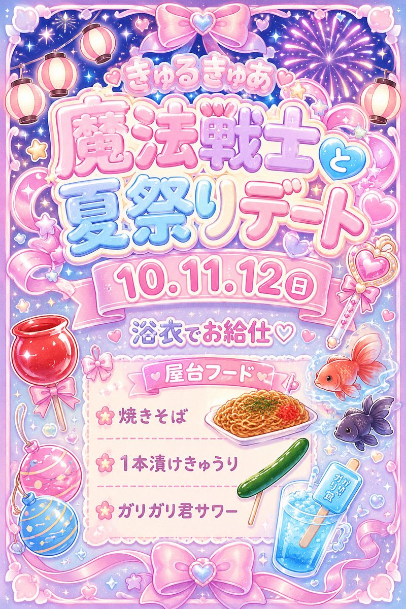 KyuruCure's tweet photo. ꒰ঌ💘 8月前半✡️お給仕予定表 💘໒꒱

1日♡🪷舎利ちゃん生誕イベント🐦‍🔥
舎利ちゃん初のイベント❕みんなでお誕生日お祝いしよう～❕📢💚💫

10.11.12日♡🏮🍧魔法戦士と夏祭りデート🍉🎇
浴衣でお給仕❕👘 限定屋台フードもあります🍻

#メイドカフェ #コンカフェ #高円寺 #きゅるきゅあ https://t.co/31pNOsaBzZ