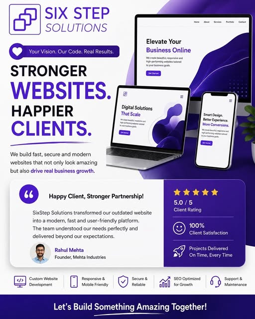 SStepsolutions's tweet photo. Happy clients are our biggest achievement!  We build websites that don't just look amazing—they deliver real business results. Want a website that grows your brand? 
DM us today for your FREE consultation!
#businessgrowth #CustomerExperience #ModernWebsite #sixstepsolutions https://t.co/pWilKwPjuS