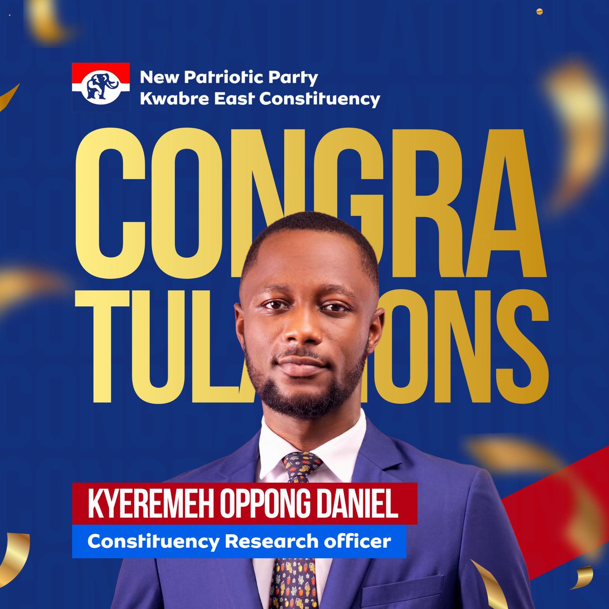 KOD_focus's tweet photo. I am deeply grateful to the elected executives of the New Patriotic Party (NPP), Kwabre East Constituency, for the confidence reposed in me to serve as Constituency Research Officer.
1/2 https://t.co/VRc6saHARn