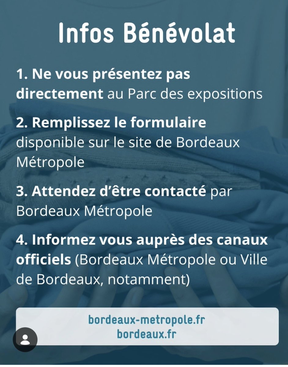 BxMetro's tweet photo. Information importante 
Bénévolat Parc des Expositions 
#Incendies #Bordeaux #Gironde https://t.co/bFl5qJ0rnd