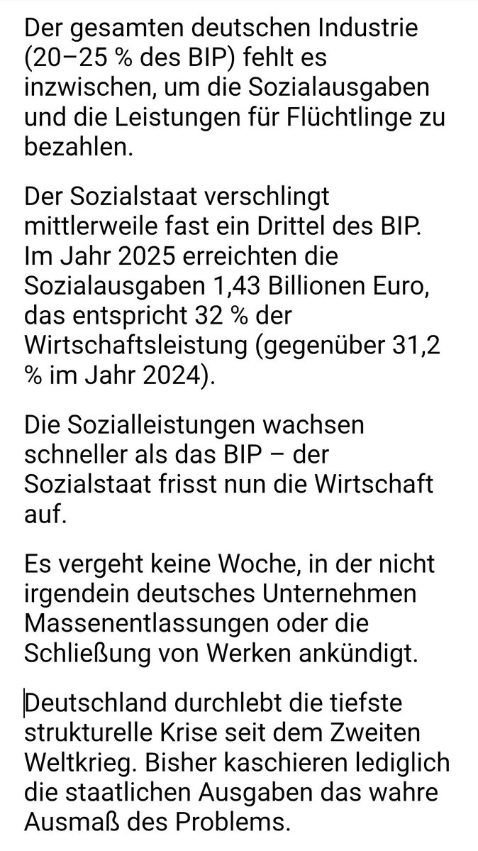 LMA258's tweet photo. Deutschland 

Der gesamte deutsche Industrie (20–25 % des BIP) schafft es nicht, um die Sozialausgaben und die Leistungen für Flüchtlinge zu bezahlen.

BIP und private Investitionen sinken weiter. https://t.co/TTKO5yYuG9