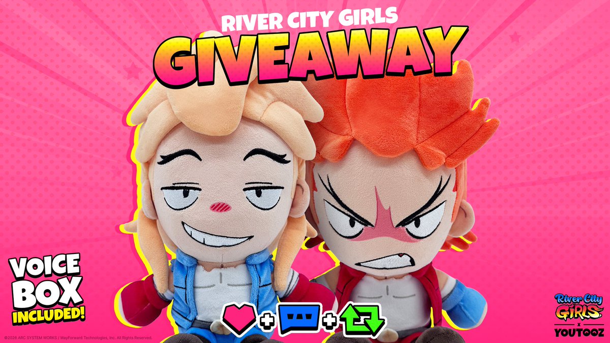 WayForward's tweet photo. Preorders for the River City Girls Billy &amp; Jimmy Lee talking plushes will close this Thursday, but the giveaway starts now! Repost, leave a comment, and be sure you're following @Youtooz so they can pick 3 lucky winners on July 29! https://t.co/JvK5hVOz3w