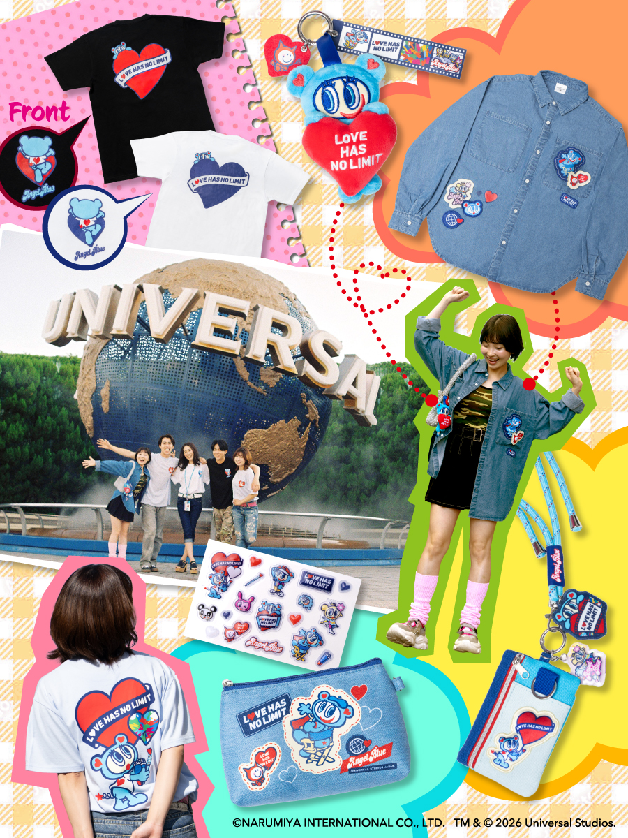 USJ_Official's tweet photo. ＼8/7(金)パーク内販売開始✨／​
#LoveHasNoLimit ♥チャリティグッズ​

ANGEL BLUEコラボラインナップを公開❣​

どこか”あの頃”のワクワクを感じる、​
ときめくアイテムばかり💕​

あなたのお気に入りはどれ？👀​

詳細は👇​
https://t.co/lhViVTJUnU https://t.co/D2bDQrppRk