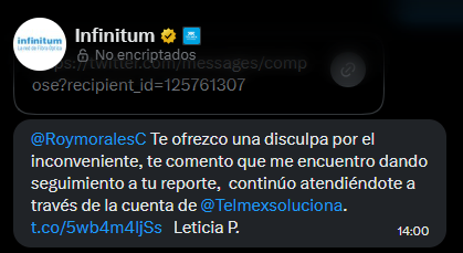 RoymoralesC's tweet photo. @TELMEXSoluciona @H92Rodrigo @Telmex @Carlos_Slim_D @fundaciontelmex @arturoelias @IFT @AtencionProfeco @Profeco @arturoelias @hectorslimseade @Carlos_Slim_D Hace 22 horas @TELMEXSoluciona no lo había priorizado???? 
O ya no entendí.. 

Y de @infinitum ni hablamos.. ese me responde que no sabe con quién lo pueda estar revisando.. https://t.co/aEVTznzVsG
