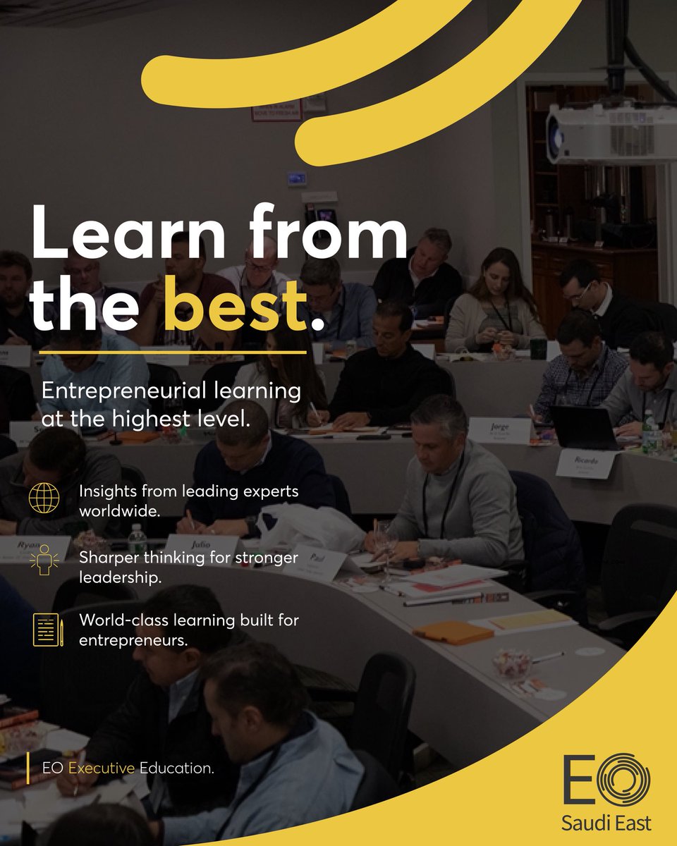 EoEast's tweet photo. Great leaders never stop learning.

EO’s Executive Education gives entrepreneurs access to world-class learning experiences delivered in collaboration with some of the world’s leading universities and business schools. Gain practical insights, strengthen your leadership, and learn alongside founders who are committed to taking their businesses to the next level. 

Take the next step👇
https://t.co/NXMaf1Ndve

#EOsaudieast #EOnation #EOtogether #Entrepreneurship #KSA #khobar #dammam
