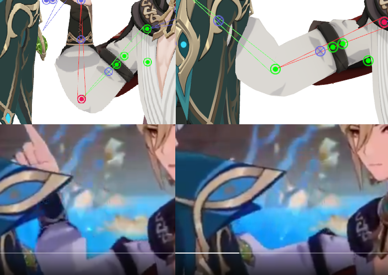 EmbermaneSloth's tweet photo. @ExoticPhoenix6 So I was actually going to make a little clip showing how this could easily have gone wrong using his model in MMD and I made a discovery.

His arm isn't just pinched - it's flipped upside down. Definitely an animation error. https://t.co/aML5AlWbKy