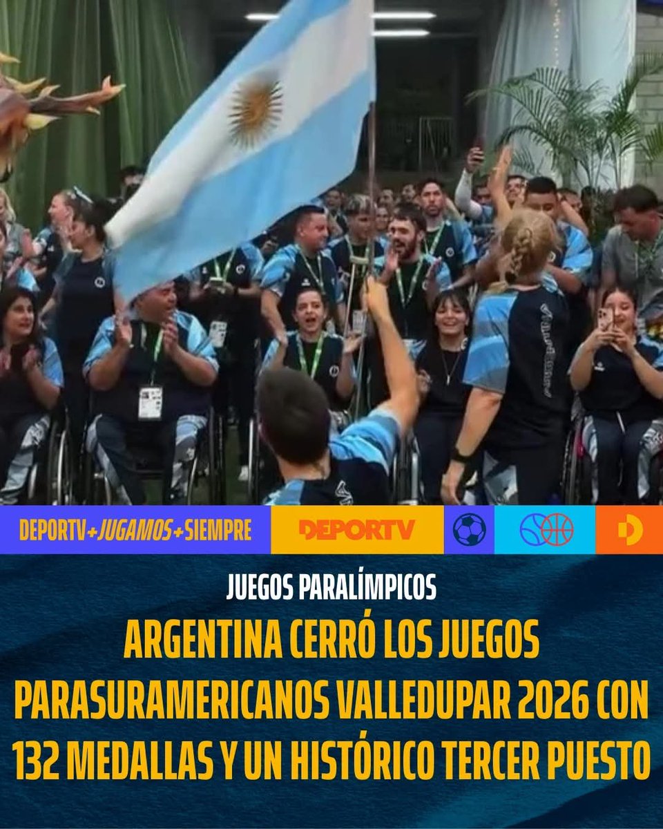 LaMaga75350486's tweet photo. Argentina en los Juegos Parasuramericanos Valledupar 2026 

La delegación nacional 132 medallas (41 de oro, 51 de plata y 40 de bronce) 

Joaquín Rodrigo Leiva 5 medallas, 4 oros
 Nicolás Matías Nieto 4 oros en natación
 Gabriel Emanuel Sosa dos oros y una plata en atletismo. https://t.co/QTSJQp7KRZ