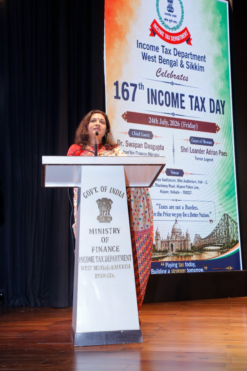 IncomeTaxWB's tweet photo. In her address, Smt. Surabhi Varma Garg, I.R.S., Principal Chief Commissioner of Income Tax, West Bengal & Sikkim, highlighted the structural simplifications in the Income-Tax Act, 2025 and the new Taxpayer-centric initiatives such as Kar Saathi and Kar Setu, reaffirming the Department's commitment to trust, transparency, fairness and voluntary tax compliance.
@nsitharamanoffc @officeofPCM @FinMinIndia @IncomeTaxIndia @PIB_India @PIBKolkata @PIBGangtok