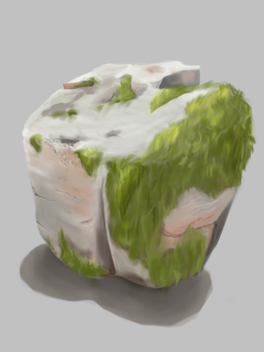kruillustrated's tweet photo. the plan is to be looking at the lakes and reading norse myths

1h stone study, but the moss and stone textures are so hard 

#artstudy #materialstudy #digitalpainting https://t.co/bJCsD2zJA0