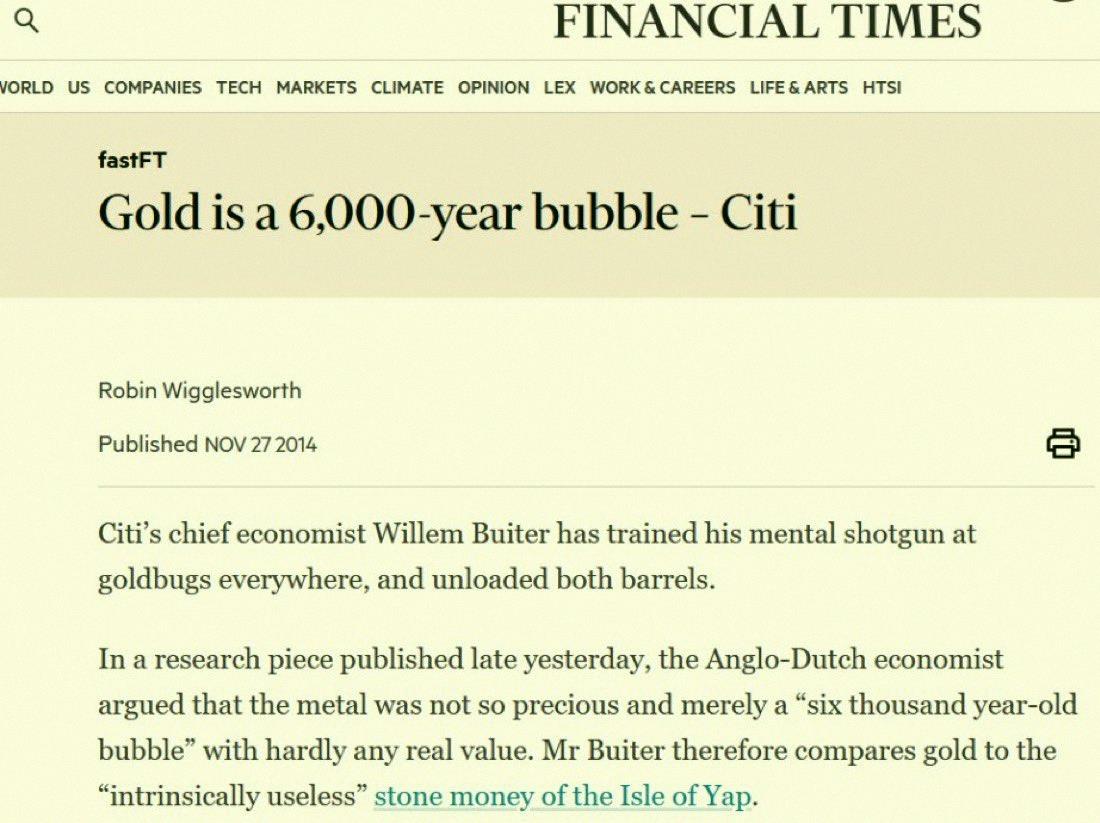 Xmkksr's tweet photo. Citi曰く、金は6000年続くバブルらしい。

6000年もバブルでいられるなら、人間もみんなバブルってことじゃない？笑 https://t.co/j9Se2OY3UA
