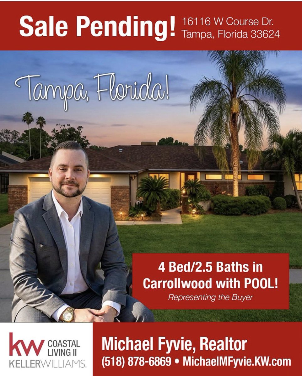 MikeFyvieSells's tweet photo. Sale Pending in Carrollwood, Tampa! Garrett &amp; Brittany searched Lakewood Ranch for their future home, but the perfect fit was elsewhere. We found it, competed in a multiple-offer situation, and got it under contract!
https://t.co/QkJWb2s6Gg

#TampaRealEstate #FloridaRealEstate https://t.co/b4GbR4fQG4