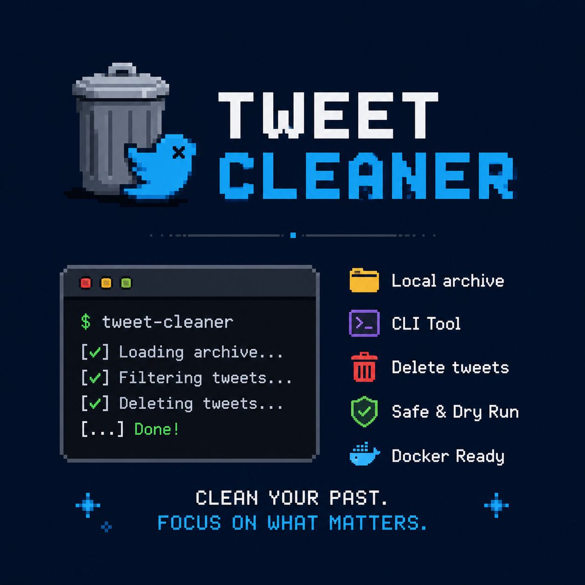imgmpontodev's tweet photo. Acabei de publicar o Tweet Cleaner! 🚀

Uma ferramenta em Python que utiliza o arquivo oficial exportado da conta do X para excluir tweets antigos consumindo o mínimo possível da API.

✔️ Dry Run
✔️ CLI
✔️ Docker
✔️ Logs
✔️ Testes
✔️ Documentação em 🇺🇸 e 🇧🇷 https://t.co/idkGjGeS83