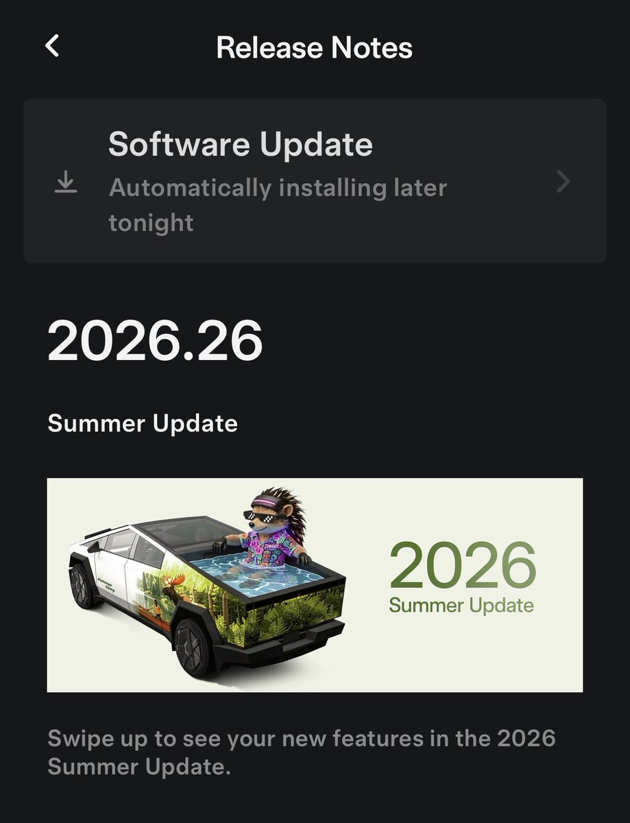 PatchesHQ's tweet photo. Tesla Summer update rolling out to my 2024 Model 3 🔥🔥🔥 https://t.co/nD0FKax2tI