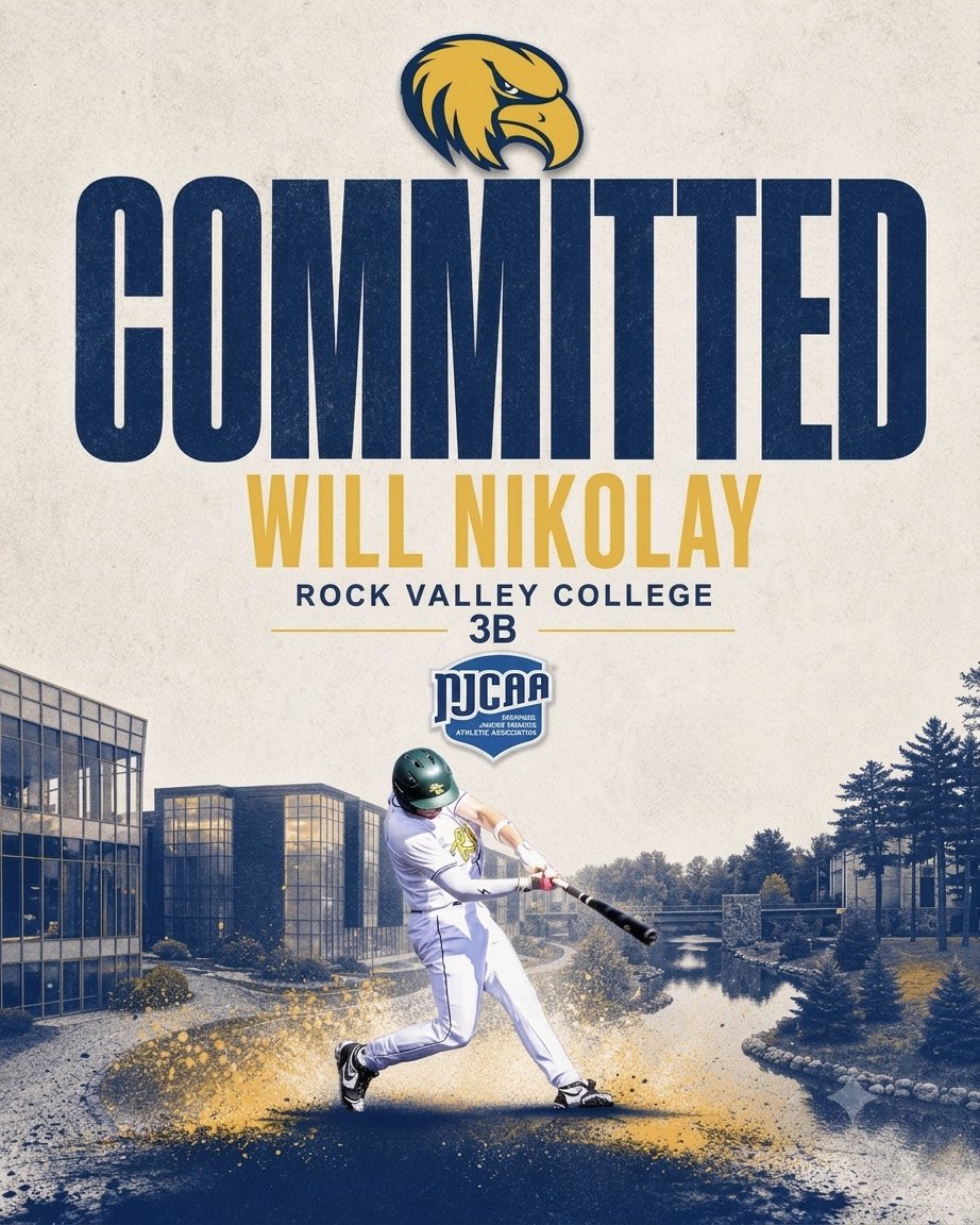 will_nikolay's tweet photo. Excited to announce my commitment to continue my academic and baseball career at Rock Valley College! Thank you to God, my family, coaches, teammates and everyone who has supported me throughout this journey.
#RVC 🦅
@GRBRays @PrepBaseballWI @RVC_Baseball @GregReinhard19 @herrenc https://t.co/IfHS8Mop0O