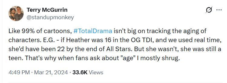 DCRules2000's tweet photo. @lafaspam Terry (executive producer of the show since AS, writer of some WT episodes) confirmed that Heather was still a teen in All Stars, and if she was one, so was Duncan. https://t.co/XbPb2WVqmG