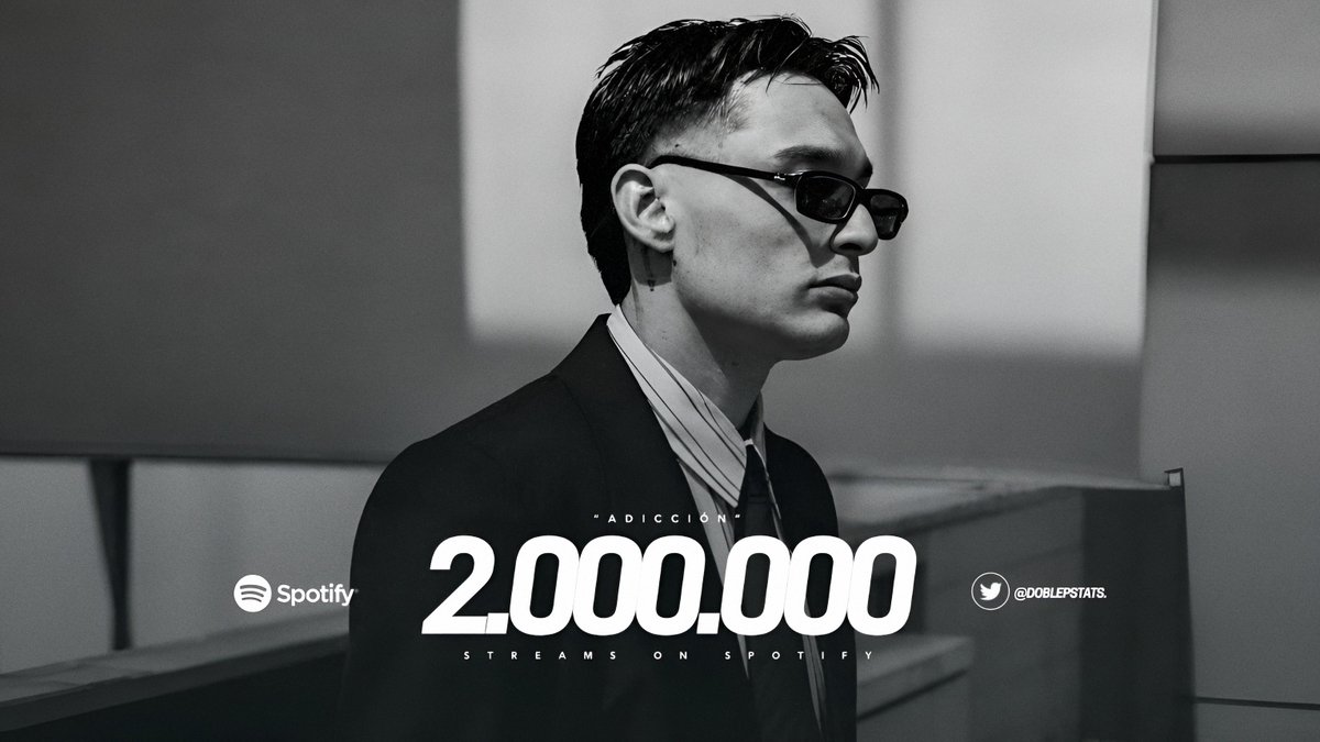 DoblePStats's tweet photo. “Adicción” de Peso Pluma &amp; Jasiel Núñez, supera 2 MILLÓN de streams en Spotify. 🖤 https://t.co/ny5YVGadPG