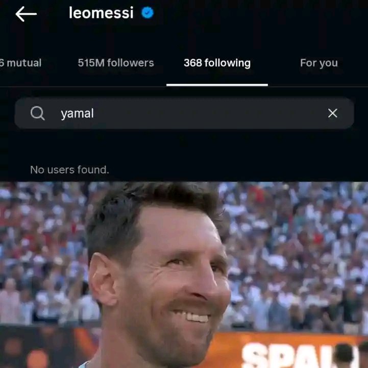 Ronaldrista's tweet photo. After losing the World Cup....sore loser, childish mentality, fragile ego, poor sportsmanship, thin skinned, and bitter attitude aka Messi started blocking and unfollowing people on Instagram. He even  unfollowed Lamine Yamal, the same kid he once gave a bath to😂😂 https://t.co/qjw4YfFsdz