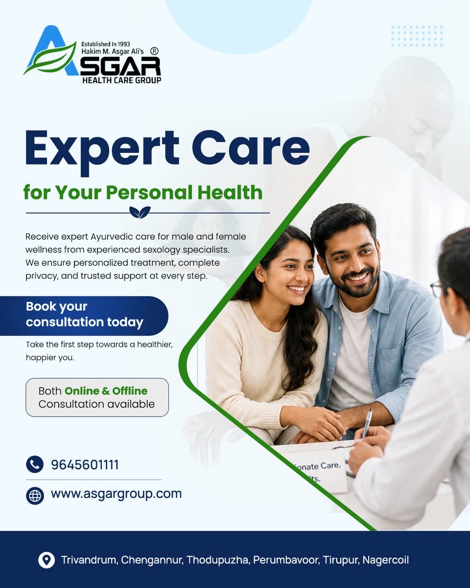 asgargroup's tweet photo. Expert Care for Your Personal Health 🌿💛

Receive expert Ayurvedic care for male and female wellness from experienced sexology specialists. We ensure personalized treatment, complete privacy, and trusted support at every step.

📞 9645601111
🌐 https://t.co/IeY4MumgeK https://t.co/SpPYSEhO9Q