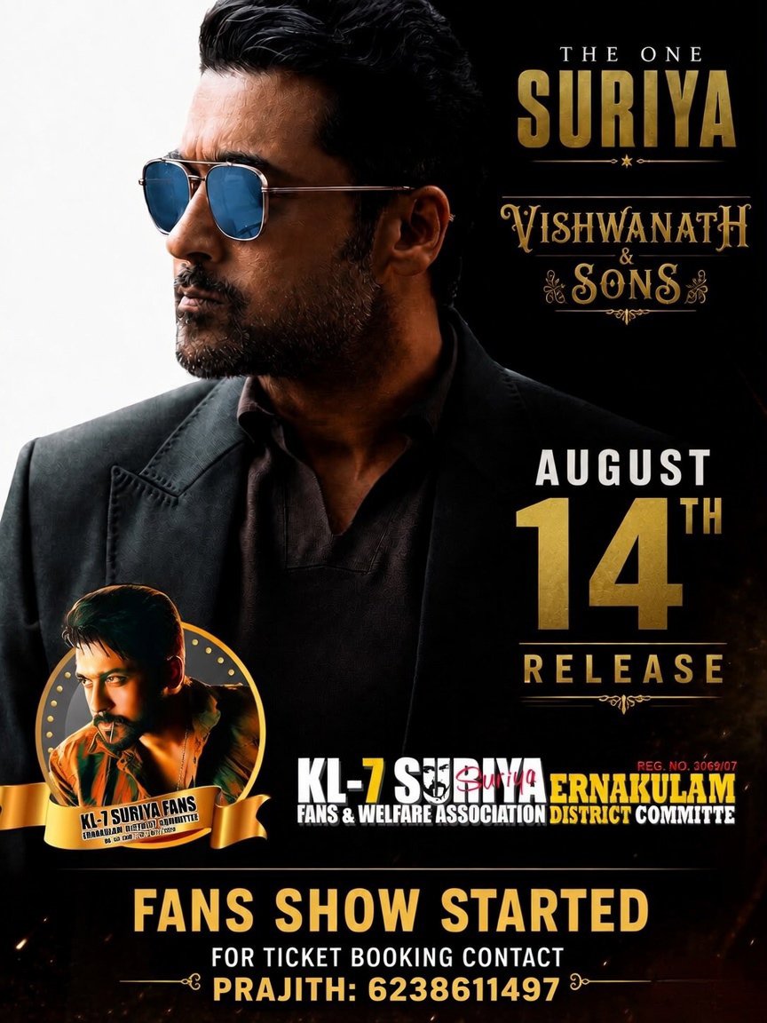 Prajithkochi's tweet photo. ♦️ERNAKULAM Fans Show Booking Started 🥳🥳🥳
.
.
♦️Grab your tickets now 😉 
.
.
♦️For Tickets: Prajith 6238611497

#VishwanathAndSons #Suriya #TheONE  
#KOCHI #Ernakulam #SuriyaFans https://t.co/ZpQSQtHn7B