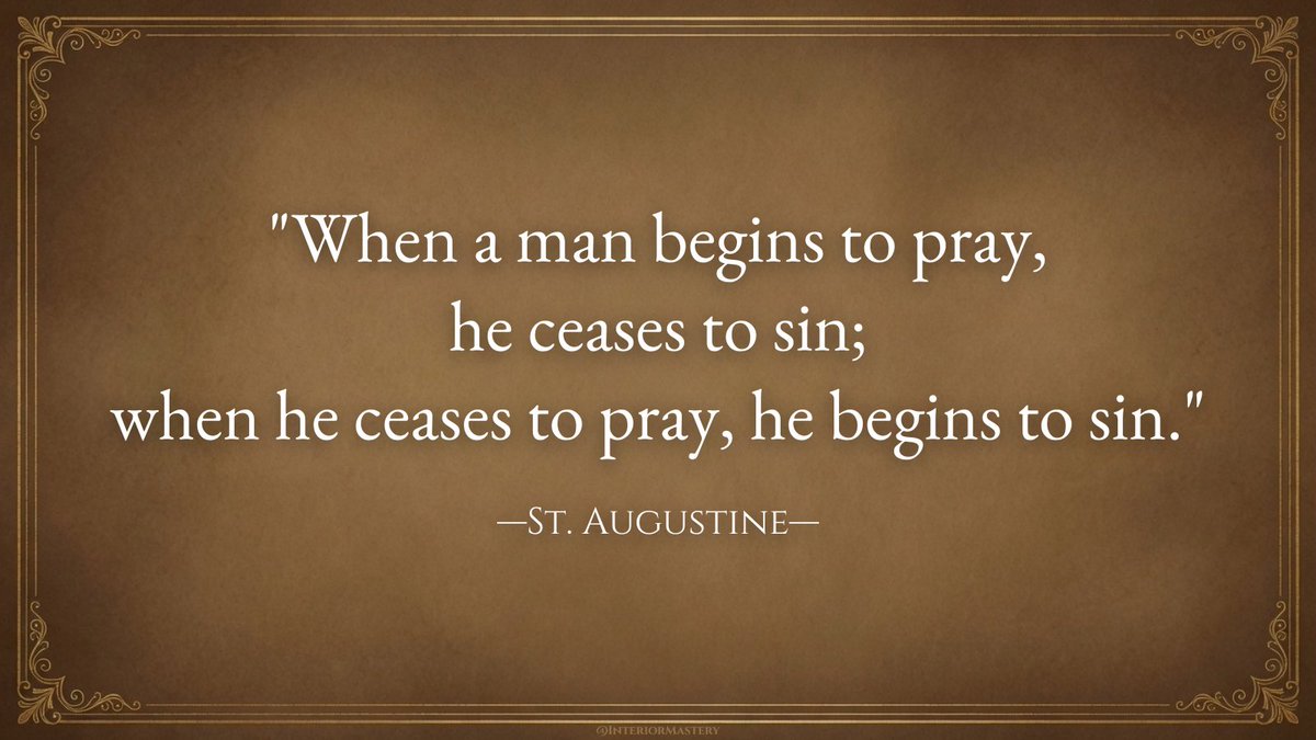 InteriorisVitae's tweet photo. Your prayer life reveals a lot about the state of your soul.

Neglecting prayer cuts off one of our chief sources of grace, making the fall into sin far easier. Sin, in turn, restricts our capacity to receive that grace, making prayer feel harder and more distant.

Perseverance in prayer is what breaks sin's hold on us, opening us to a grace our own effort could never produce.