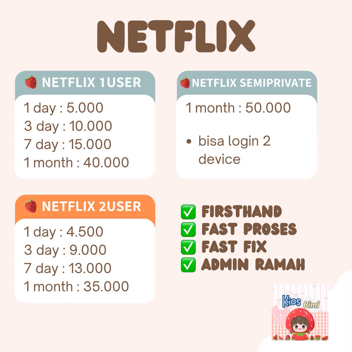 withsirenn's tweet photo. haloo! yang nyari netflix akun strong dan ready netflix harian bulanan, aku ada dan pegang akun netflix sendiri. admin ramah+lucuuuu +pembaik‼️

wa kesini : https://t.co/0UQocwK7Gc 

#zonauangㅤ 3 https://t.co/2SoiQDakba