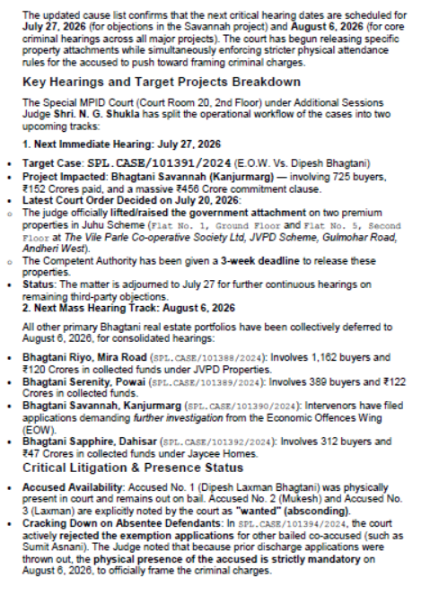 Bhagtani_JVPD's tweet photo. Next critical hearing dates are scheduled for July 27, 2026 (for objections in the Savannah project) and August 6, 2026The court has begun releasing specific property attachments while simultaneously enforcing stricter physical attendance rules for the accused to push criminals https://t.co/Fh7nsTmDia